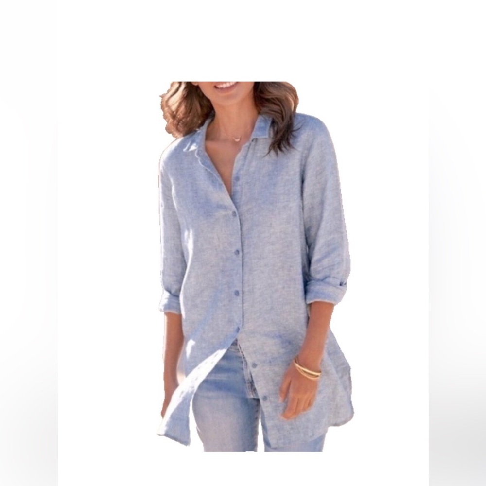 Tahari light Blue Button-Up long shirt